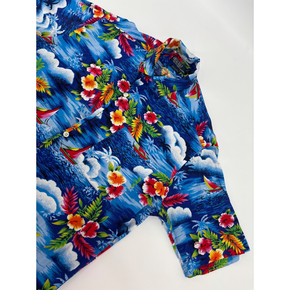 Polo Ralph Lauren Caldwell Hawaiian Shirt Mens Small Blue Rayon Tropical Print
